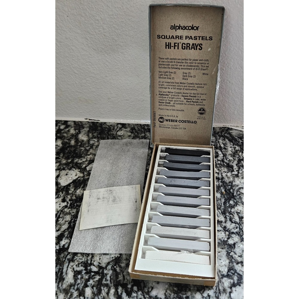Weber Costello Alphacolor Square Pastels 12 Hi-Fi Grays Art Chalk Sticks